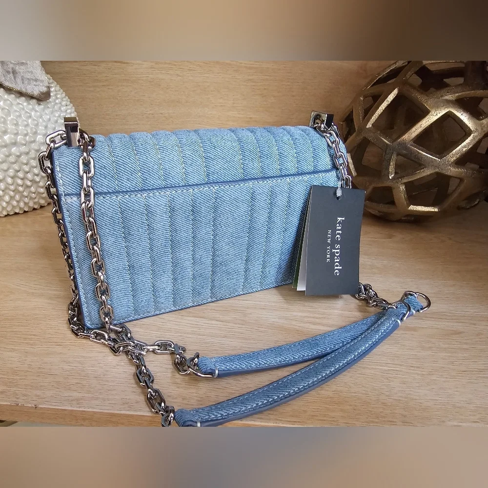Kate Spade Deco  Light Blue Quilted Denim Shoulder Bag - Picture 12 of 13